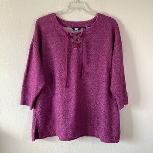 LANDS' END Pullover Tunic Sweater Boucle Tweed Top Casual Travel Magenta Pink 2X
